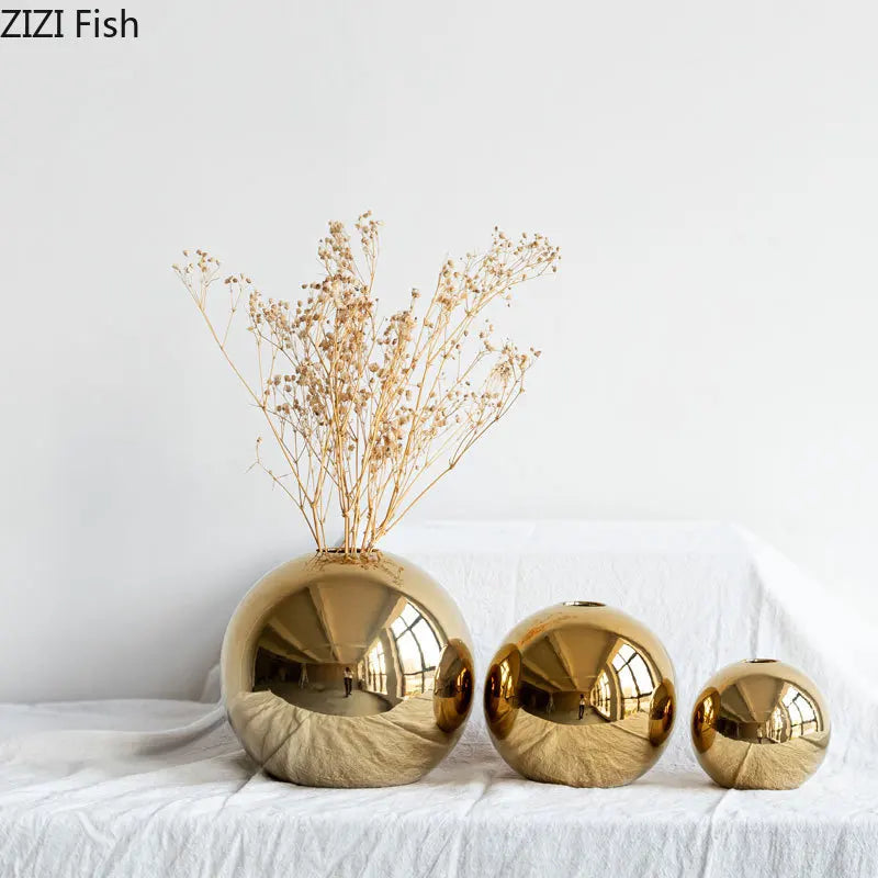 Plating Golden Ball Ceramic Vase Home Decoration