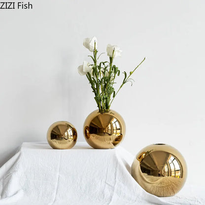 Plating Golden Ball Ceramic Vase Home Decoration