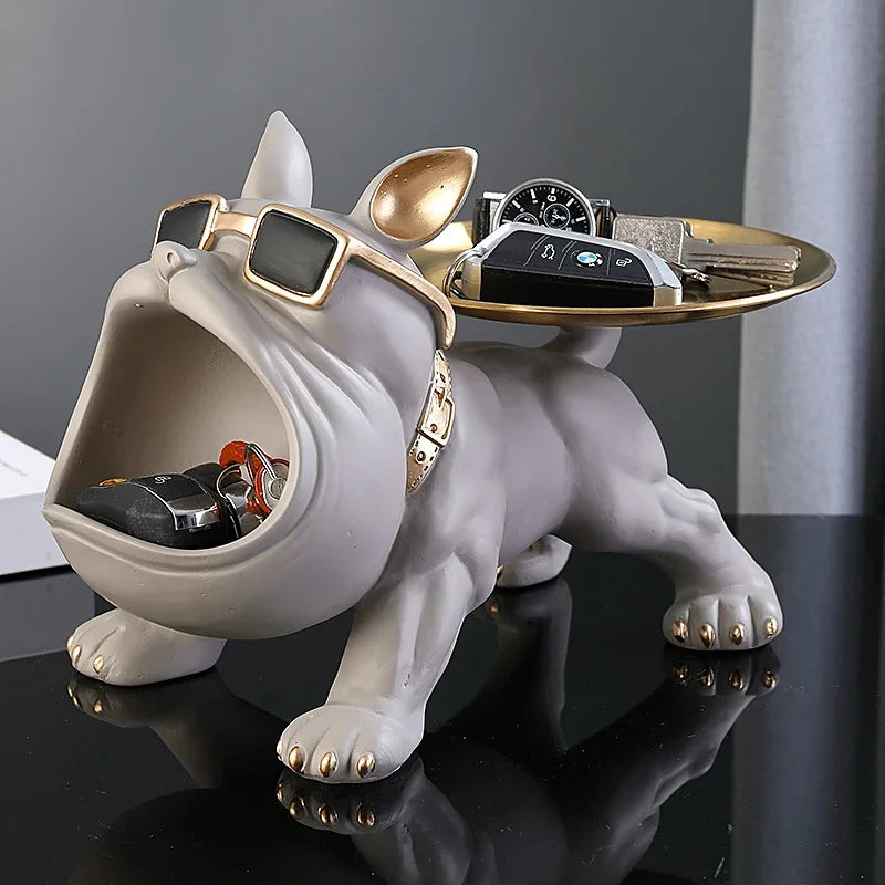 Bulldog Figurine Dog Statue Storage Box for Home Sculpture